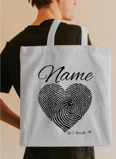 LOWHA Customizable Polyester Tote Bag with Shoulder Straps Personalized with Your Name and Heart Design White  - Image 5