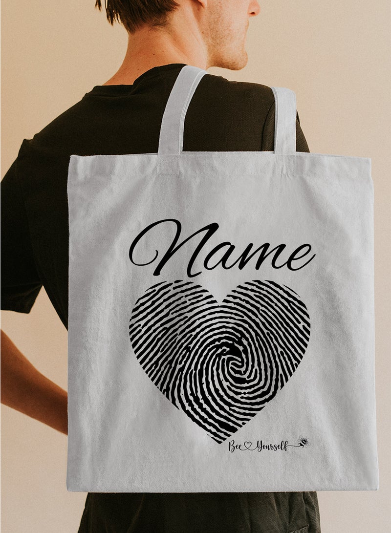 LOWHA - Customizable Polyester Tote Bag with Shoulder Straps Personalized with Your Name and Heart Design White - Image 1