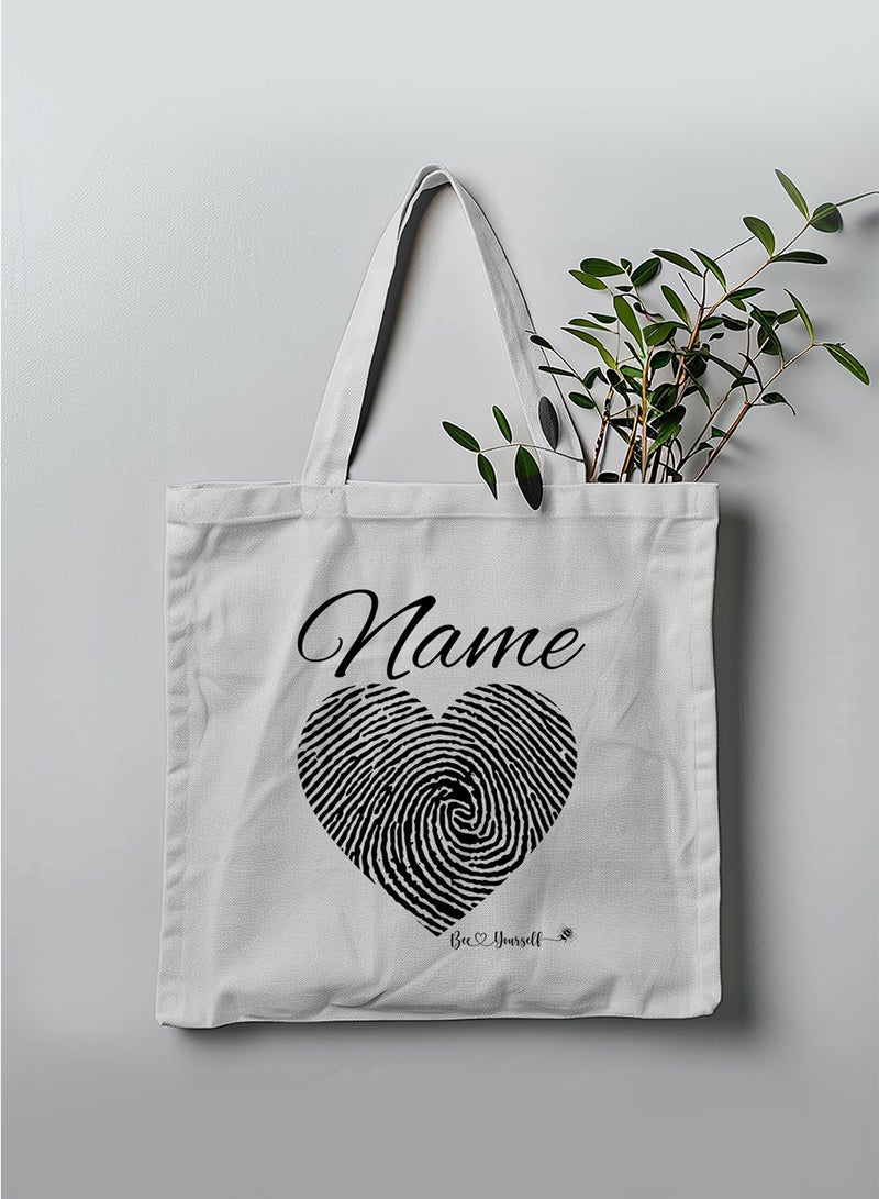 LOWHA - Customizable Polyester Tote Bag with Shoulder Straps Personalized with Your Name and Heart Design White - Image 1