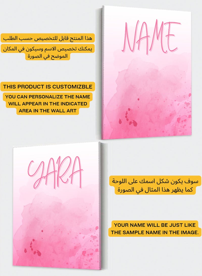 LOWHA Customizable Canvas Wall Art Stretched Over Wooden Frame Personalized with Your name on Pink Background Pink 30x40cm - Image 2