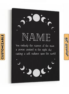 LOWHA Customizable Canvas Wall Art Stretched Over Wooden Frame Personalized with Your name and You Embody Moon Essence Quote Black/White 30x40cm  - Image 1