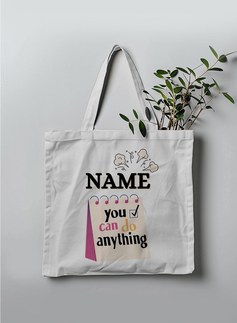 LOWHA Customizable Polyester Tote Bag with Shoulder Straps Personalized with Your Name and You Can Do Anything Quote White  - Image 3