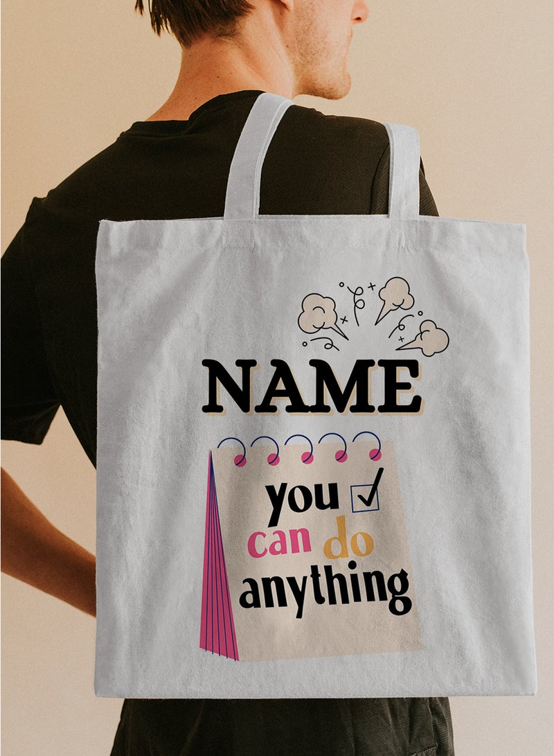 LOWHA Customizable Polyester Tote Bag with Shoulder Straps Personalized with Your Name and You Can Do Anything Quote White  - Image 5