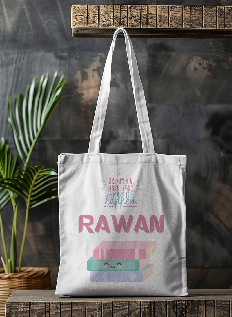 LOWHA Customizable Polyester Tote Bag with Shoulder Straps Personalized with School Student's Name and Dream Big Work Hard Quote White  - Image 4
