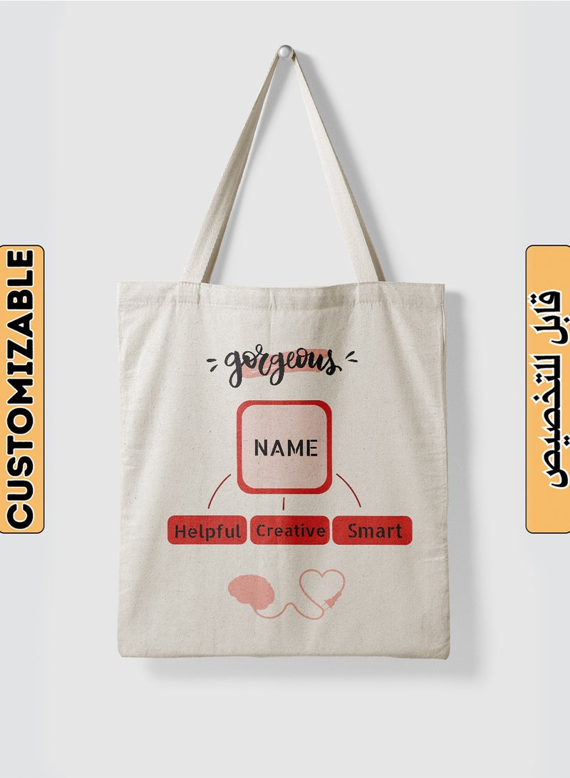 LOWHA Customizable Polyester Tote Bag with Shoulder Straps Personalized with Your Name and Gorgeous Design Beige  - Image 1