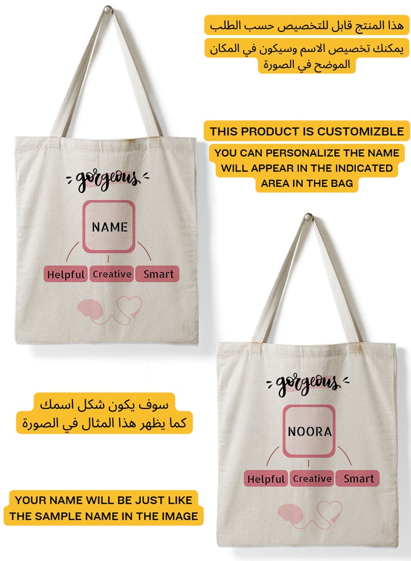 LOWHA Customizable Polyester Tote Bag with Shoulder Straps Personalized with Your Name and Gorgeous Design Beige  - Image 2