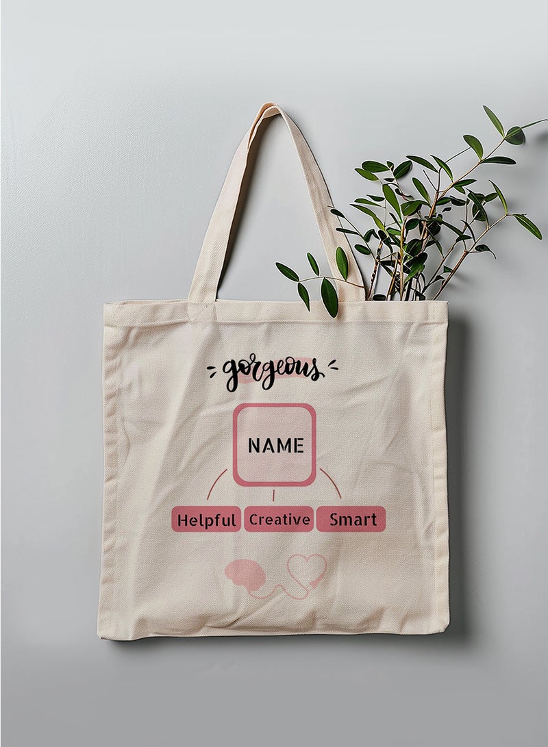 LOWHA Customizable Polyester Tote Bag with Shoulder Straps Personalized with Your Name and Gorgeous Design Beige  - Image 3
