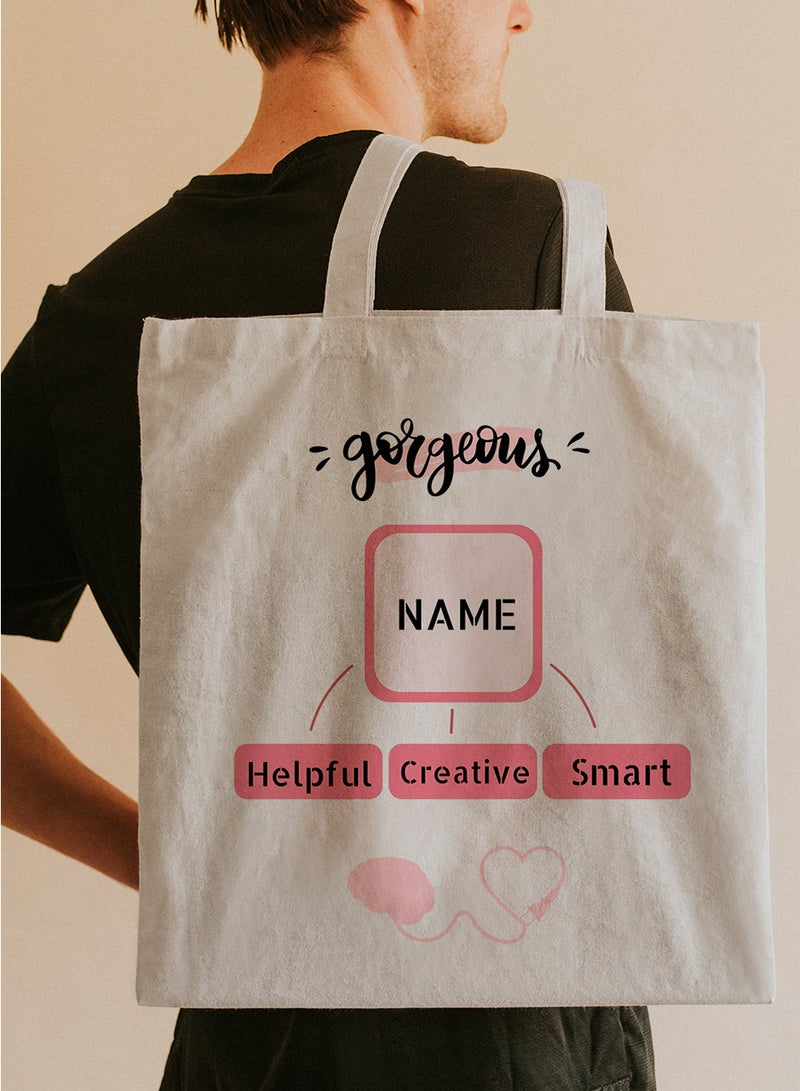 LOWHA Customizable Polyester Tote Bag with Shoulder Straps Personalized with Your Name and Gorgeous Design Beige  - Image 5