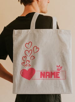 LOWHA Customizable Polyester Tote Bag with Shoulder Straps Personalized with Your Name and Hearts Design Beige  - Image 5