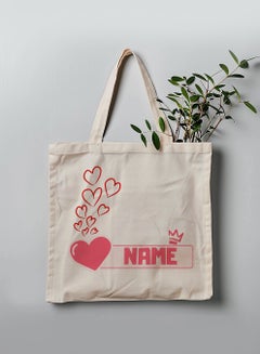 LOWHA Customizable Polyester Tote Bag with Shoulder Straps Personalized with Your Name and Hearts Design Beige  - Image 3