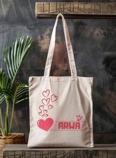 LOWHA Customizable Polyester Tote Bag with Shoulder Straps Personalized with Your Name and Hearts Design Beige  - Image 4