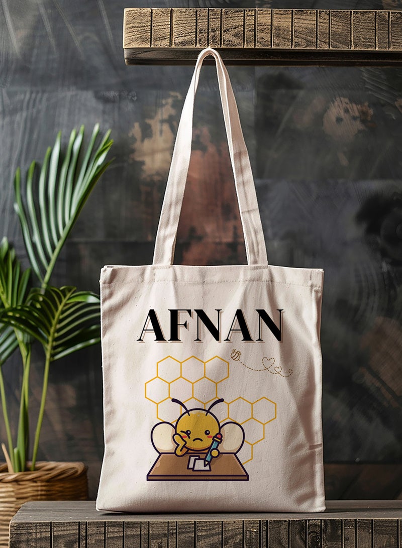LOWHA Customizable Polyester Tote Bag with Shoulder Straps Personalized with School Student's Name and Student Sitting at School Desk Design Beige  - Image 4