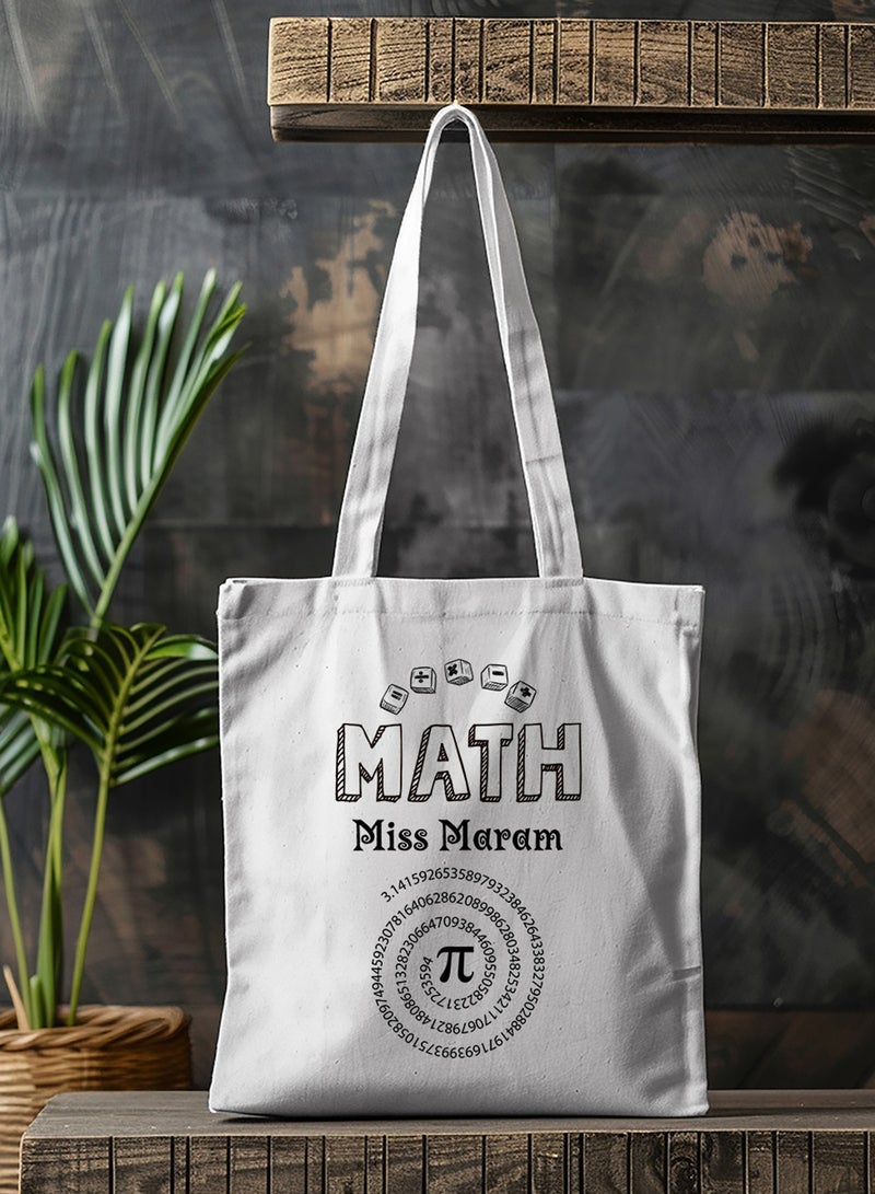 LOWHA Customizable Polyester Tote Bag with Shoulder Straps Personalized with Math Teacher's Name and Mathematical Signs Design White  - Image 4