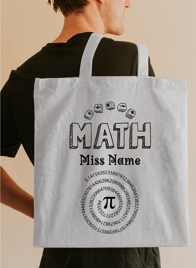 LOWHA Customizable Polyester Tote Bag with Shoulder Straps Personalized with Math Teacher's Name and Mathematical Signs Design White  - Image 5