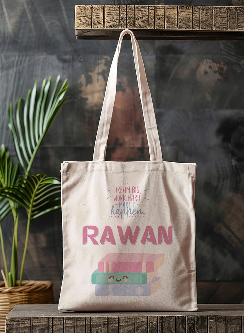 LOWHA Customizable Polyester Tote Bag with Shoulder Straps Personalized with School Student's Name and Dream Big Work Hard Quote Beige  - Image 4