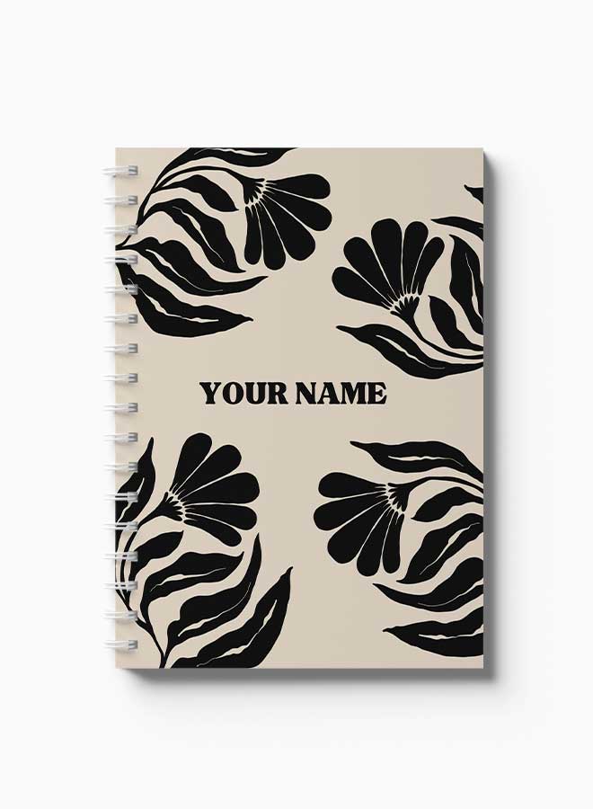 LOWHA Customizable 60 Sheet Spiral Notebook Personalized with Your Name on Black Flowers Hard Paper Cover Black  - Image 3