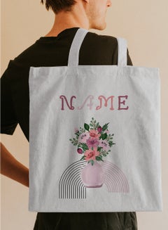 LOWHA Customizable Polyester Tote Bag with Shoulder Straps Personalized with Your Name and Vase Design White  - Image 5