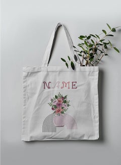 LOWHA Customizable Polyester Tote Bag with Shoulder Straps Personalized with Your Name and Vase Design White  - Image 3