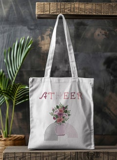 LOWHA Customizable Polyester Tote Bag with Shoulder Straps Personalized with Your Name and Vase Design White  - Image 4