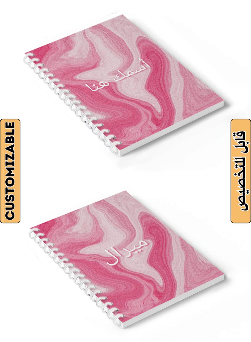 LOWHA - Customizable 60 Sheet Spiral Notebook Personalized with Your Name on Colorful Hard Paper Cover Pink - Image 1