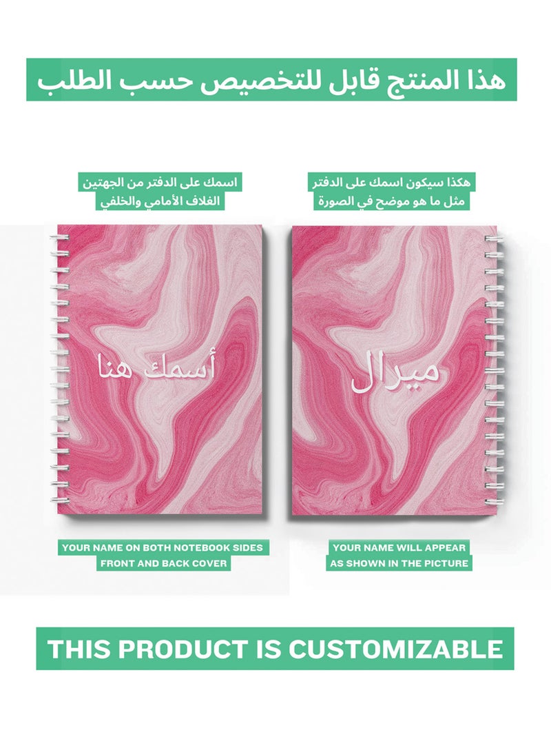 LOWHA - Customizable 60 Sheet Spiral Notebook Personalized with Your Name on Colorful Hard Paper Cover Pink - Image 1