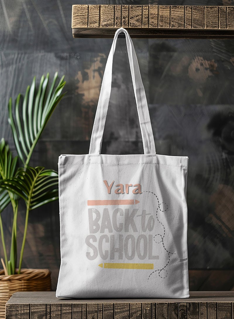LOWHA Customizable Polyester Tote Bag with Shoulder Straps Personalized with Student's Name and Back To School Design White  - Image 4