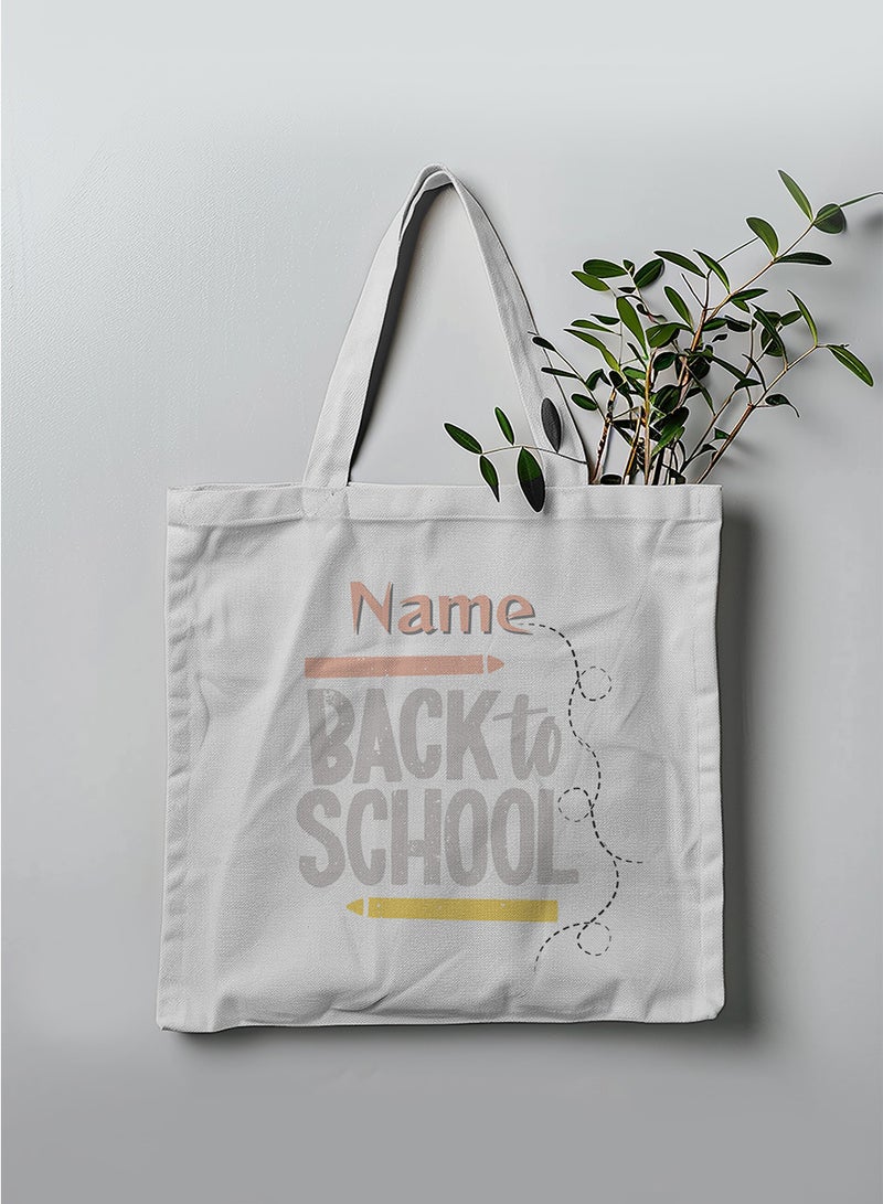 LOWHA Customizable Polyester Tote Bag with Shoulder Straps Personalized with Student's Name and Back To School Design White  - Image 3