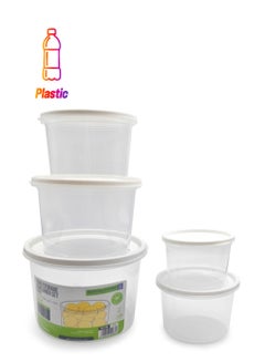 Royalford Royalford 5 Pieces Round Plastic Food Storage Containers - Rf12190 | 450Ml, 700Ml, 1100Ml, 1800Ml, 2800Ml, Leak-Proof, Leftovers, Marinades, And Dough. White With Transparent Body. Clear & White 
