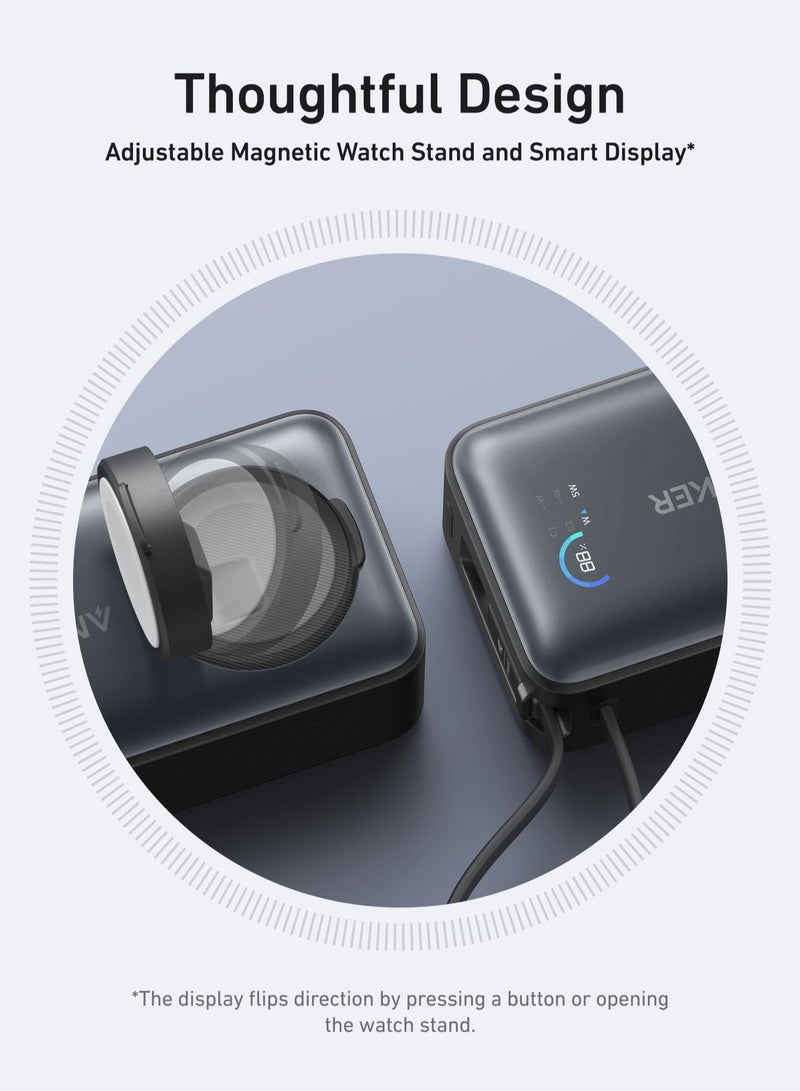 آنكر 10000 mAh 10000 mAh MagGo Power Bank for Apple Watch, Officially Certified 10,000mAh Compact Portable Charger with Built-In USB-C Cable, 35W Max Battery Pack, For iPhone 16/15 Series, iPad, AirPods, and More Black  - Image 5