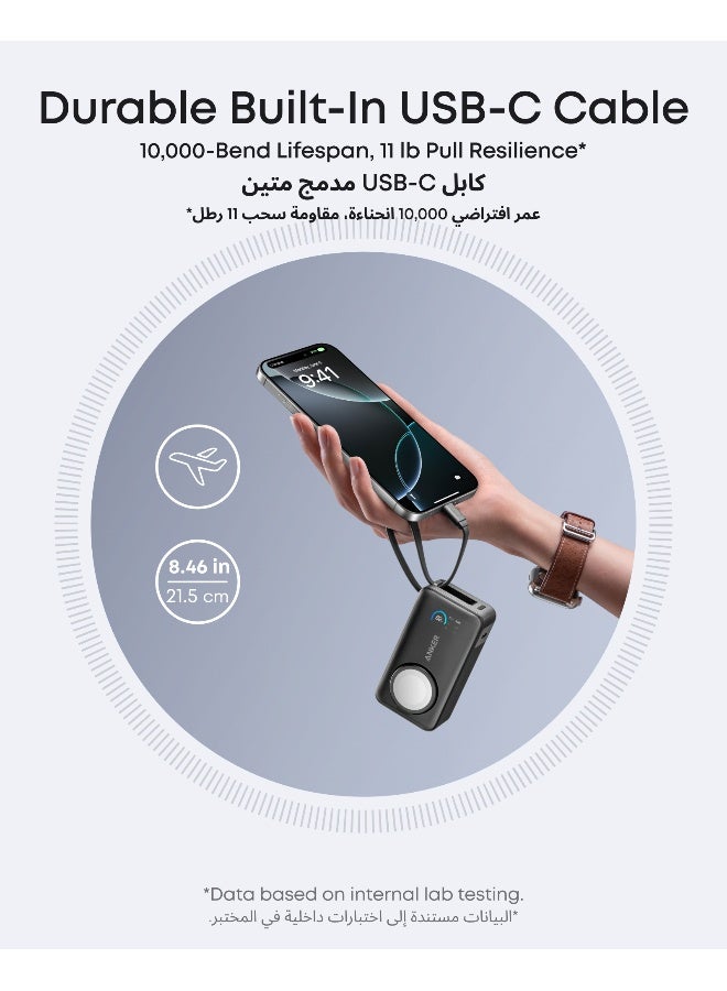 Anker 10000 mAh MagGo Power Bank for Apple Watch, Officially Certified 10,000mAh Compact Portable Charger with Built-In USB-C Cable, 35W Max Battery Pack, For iPhone 16/15 Series, iPad, AirPods, and More - Black  - Image 4