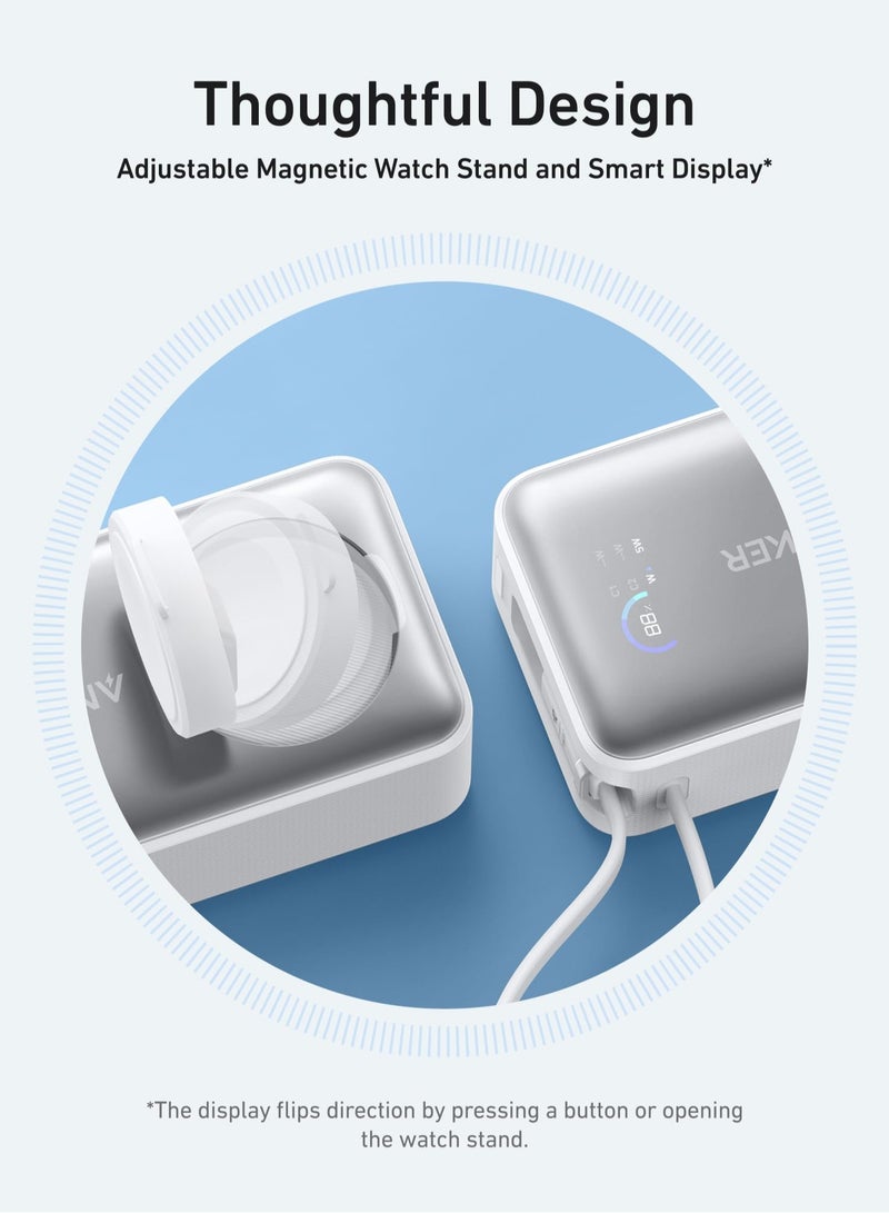 آنكر 10000 mAh MagGo Power Bank for Apple Watch, Officially Certified, 10,000 mAh Compact Battery Pack with Built-in USB-C Cable, 35W Max, for iPhone 16/15 Series, Samsung, iPad, AirPods and More White  - Image 5