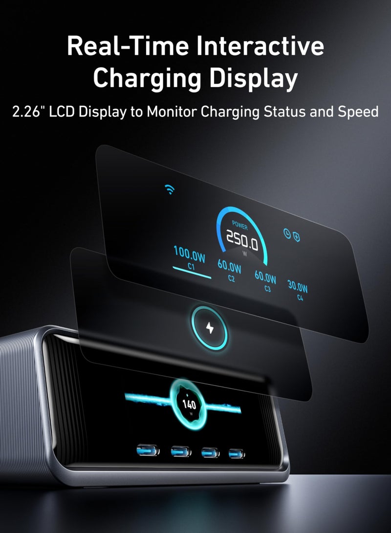 Anker - Prime 250W USB C Charger, Ultra-Fast 6-Port GaN Charging Station, 2.26" LCD Display and Smart Control Dial, Compatible with MacBook Pro/Air, iPhone 16/15/14, Huawei, Samsung, iPad and More - Silver - Image 1