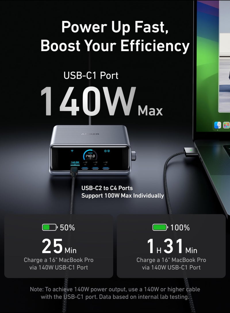Anker - Prime 250W USB C Charger, Ultra-Fast 6-Port GaN Charging Station, 2.26" LCD Display and Smart Control Dial, Compatible with MacBook Pro/Air, iPhone 16/15/14, Huawei, Samsung, iPad and More - Silver - Image 1