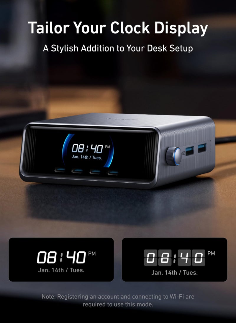 Anker - Prime 250W USB C Charger, Ultra-Fast 6-Port GaN Charging Station, 2.26" LCD Display and Smart Control Dial, Compatible with MacBook Pro/Air, iPhone 16/15/14, Huawei, Samsung, iPad and More - Silver - Image 1