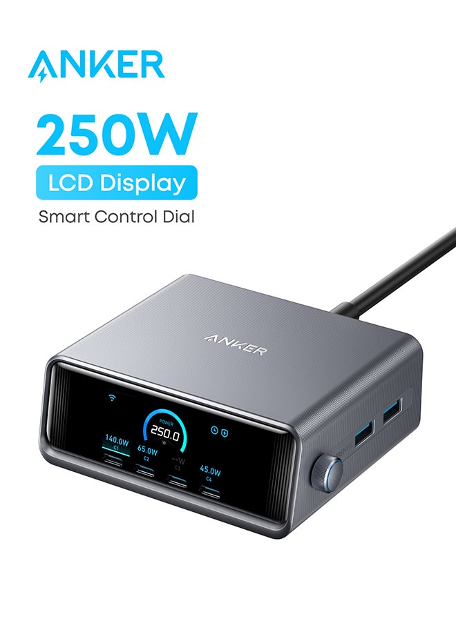 Anker Prime 250W USB C Charger, Ultra-Fast 6-Port GaN Charging Station, 2.26" LCD Display and Smart Control Dial, Compatible with MacBook Pro/Air, iPhone 16/15/14, Huawei, Samsung S25/S24, iPad Silver  - Image 1