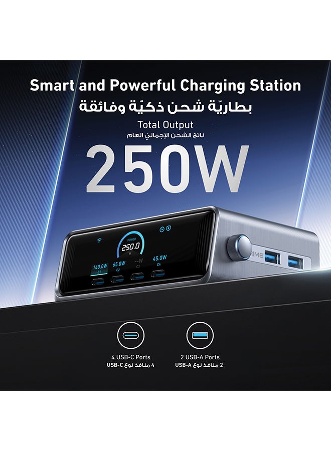 Anker Prime 250W USB C Charger, Ultra-Fast 6-Port GaN Charging Station, 2.26" LCD Display and Smart Control Dial, Compatible with MacBook Pro/Air, iPhone 16/15/14, Huawei, Samsung S25/S24, iPad Silver  - Image 2