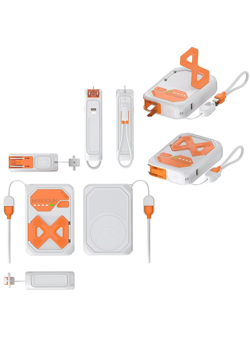 MARGOUN 10000 mAh Foldable AC Plug 22.5W Magnetic Wireless Power Bank Charger with Phone Holder White/Orange  - Image 5