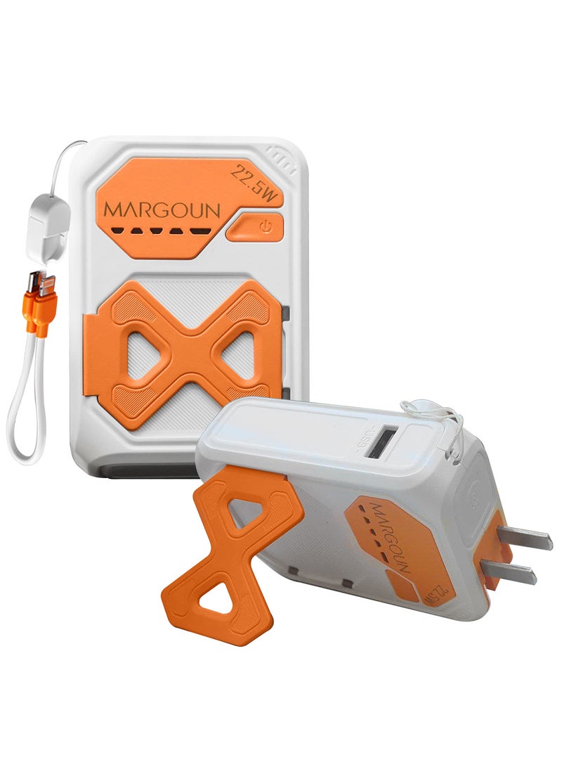 MARGOUN 10000 mAh Foldable AC Plug 22.5W Magnetic Wireless Power Bank Charger with Phone Holder White/Orange  - Image 2