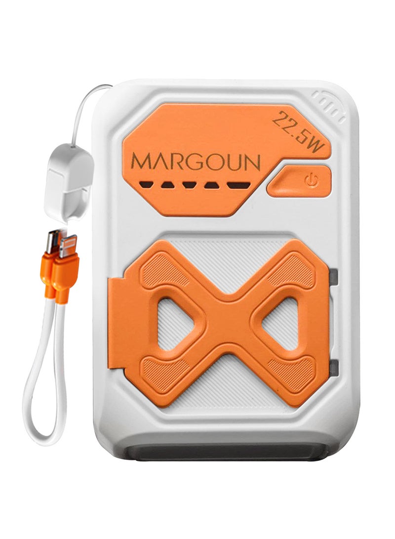 MARGOUN 10000 mAh Foldable AC Plug 22.5W Magnetic Wireless Power Bank Charger with Phone Holder White/Orange  - Image 1