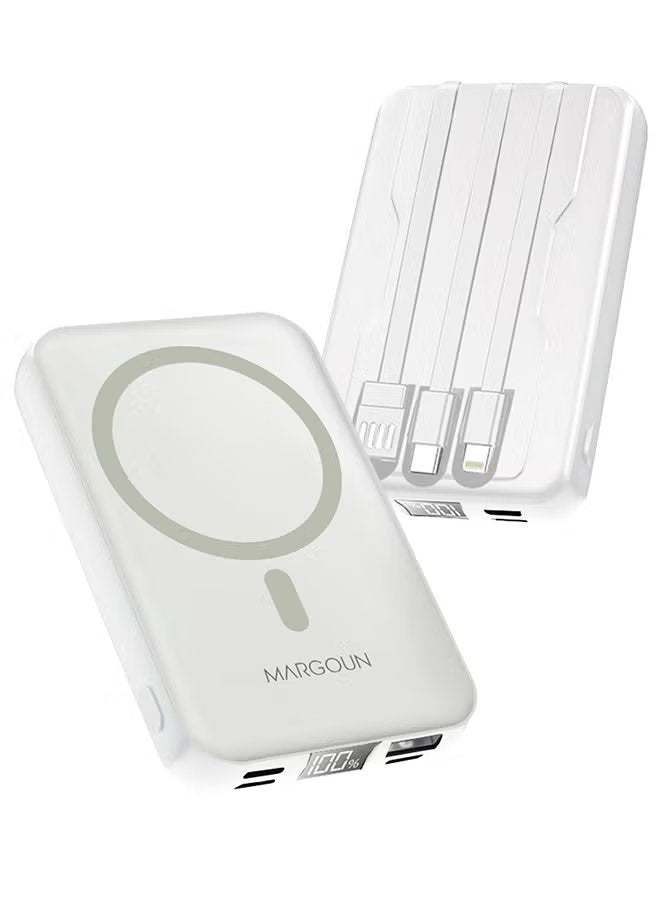 MARGOUN 10000 mAh New Self-Belt Cable Bracket Magnetic Suction Wireless Charging Treasure Large Capacity Super Fast Charging Mobile Power Supply White  - Image 1