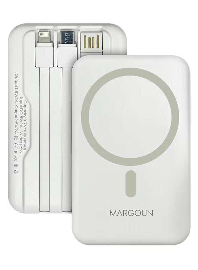 MARGOUN 10000 mAh New Self-Belt Cable Bracket Magnetic Suction Wireless Charging Treasure Large Capacity Super Fast Charging Mobile Power Supply White  - Image 2