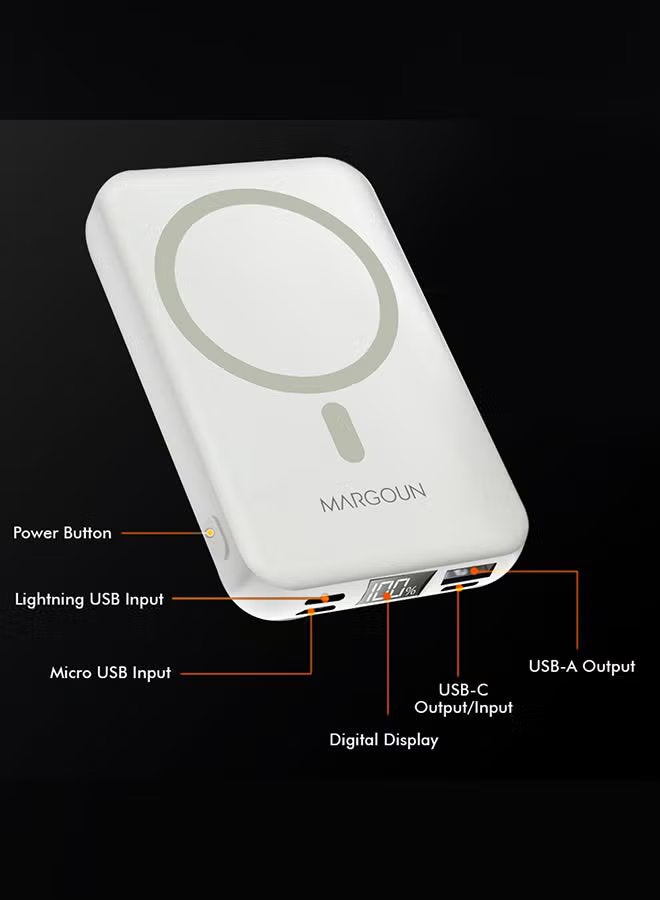 MARGOUN 10000 mAh New Self-Belt Cable Bracket Magnetic Suction Wireless Charging Treasure Large Capacity Super Fast Charging Mobile Power Supply White  - Image 5
