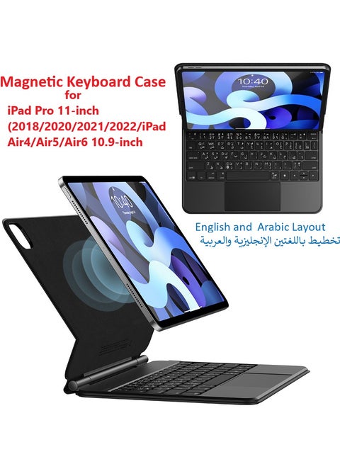 Arabic/English Layout Magnetic Keyboard Case with Touchpad for iPad Pro 11" & iPad Air 4/Air 5 (10.9", 2018/2020/2021/2022), Bluetooth 5.3 Detachable Keyboard, Ultra-Thin Design, Auto Sleep Function, 150-Hour Battery Life, Durable & Lightweight iPad Case with Full Functionality - Space Grey