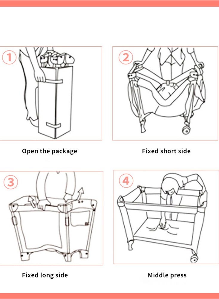 كيدل Multifunctional Baby Bed, Portable And Foldable Play Cots (with Cushion, Wheels)  - Image 5