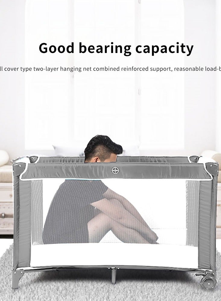 كيدل Multifunctional Baby Bed, Portable And Foldable Play Cots (with Cushion, Wheels)  - Image 4