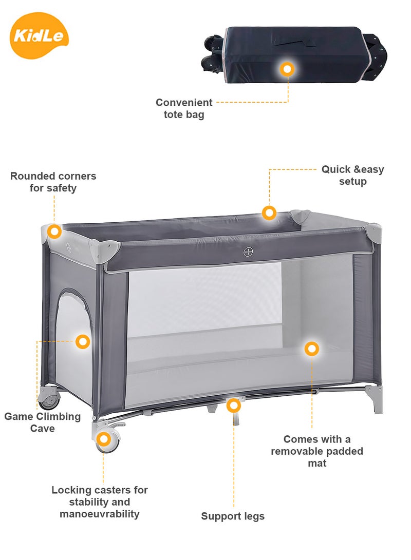 كيدل سرير أطفال متعدد الوظائف، قواب لعب محمولة وقابلة للطي (مع وسادة، عجلات) - Image 3