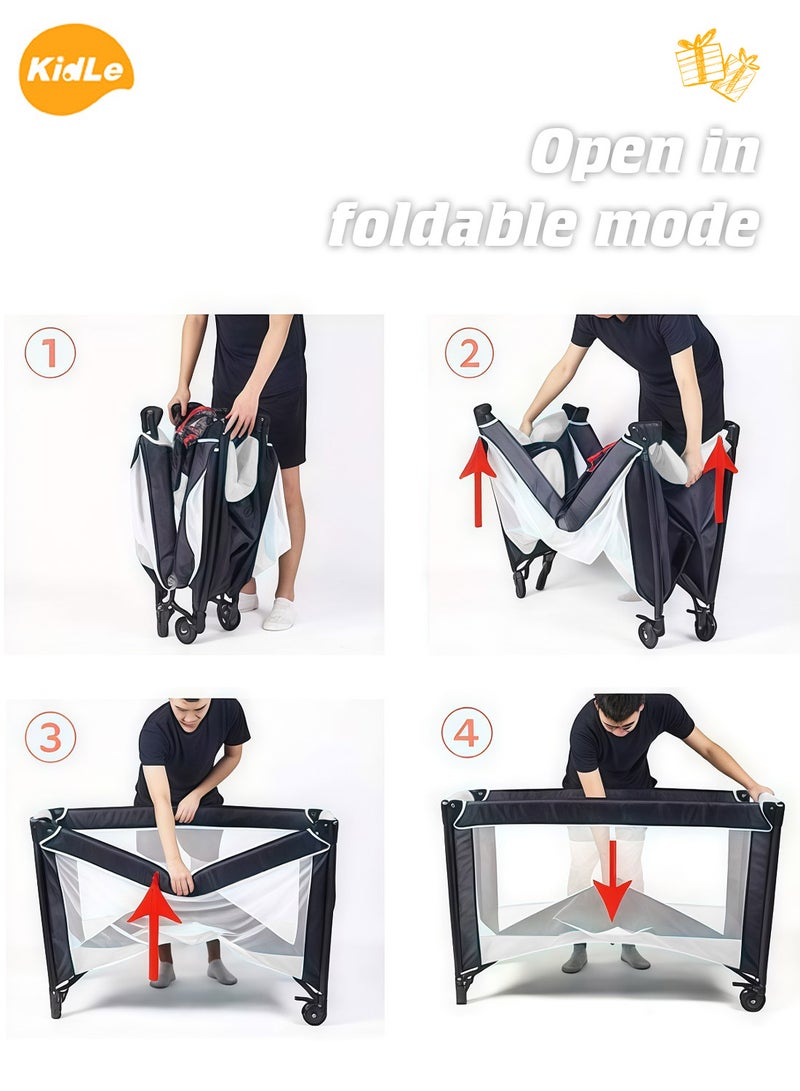 كيدل سرير أطفال متعدد الوظائف، قواب لعب محمولة وقابلة للطي (مع وسادة، عجلات) - Image 4