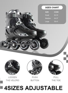 Kidle Kids Adjustable Roller Skates 4 Wheels, 3 Size Adjustable Roller Skates for Boys Girls, Outdoor Fitness Inline Skates for Ages 3-8 or 6-12 Years S(30-33)  - Image 3