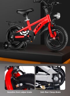 Kidle 12-18 Inch Kids Bike High Carbon Steel Kids' Bike Children's Bicycle For 2-12 Years Old Girls And Boys With Training Wheels With Headlight Adjustable Seat Tail Rear Rack Wear-Resistant Tires Sensitive Brakes Safe and Stable 18inchcm  - Image 4