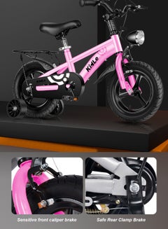 Kidle 12-18 Inch Kids Bike High Carbon Steel Kids' Bike Children's Bicycle For 2-12 Years Old Girls And Boys With Training Wheels With Headlight Adjustable Seat Tail Rear Rack Wear-Resistant Tires Sensitive Brakes Safe and Stable 16inchcm  - Image 4
